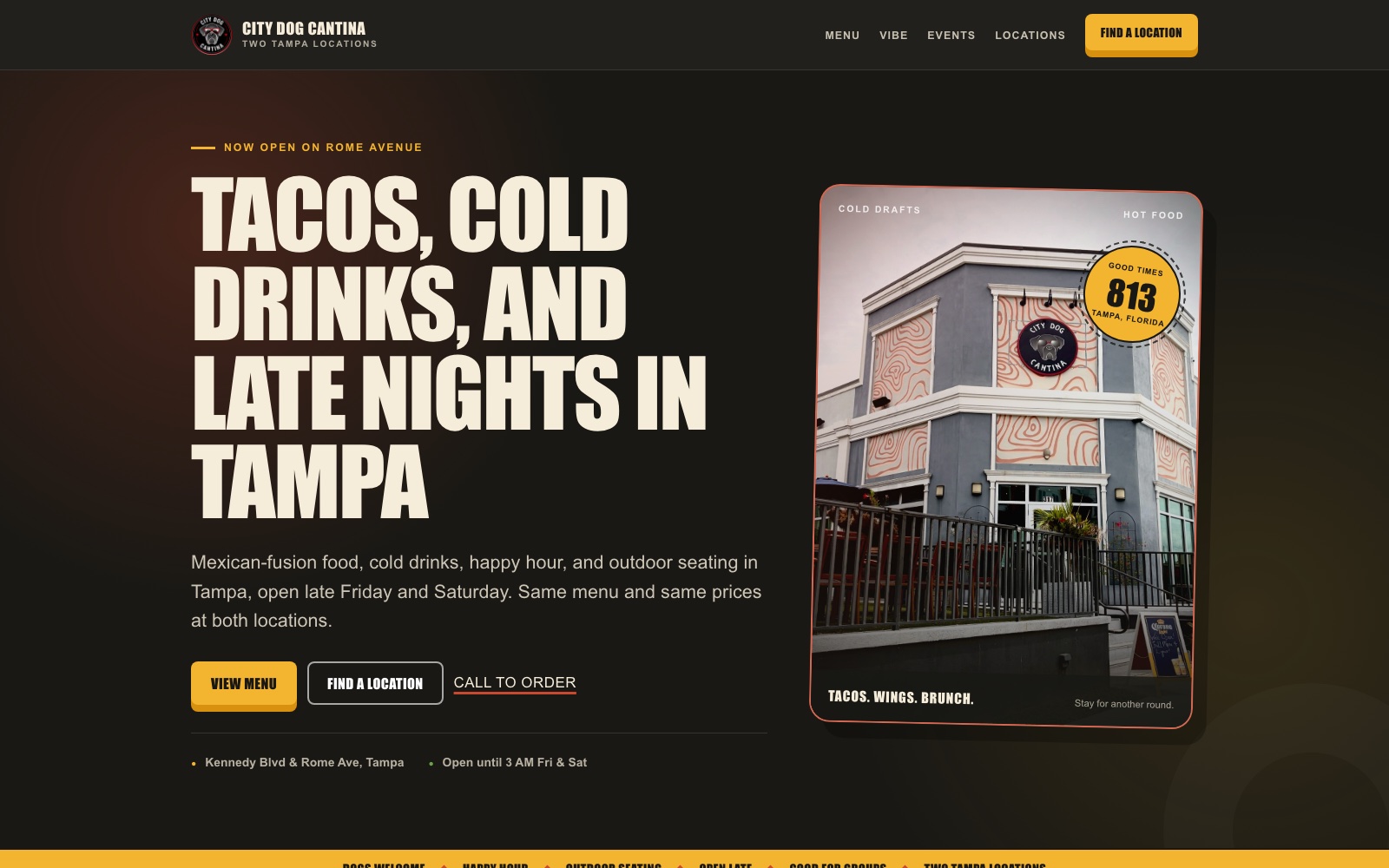 The City Dog Cantina website homepage