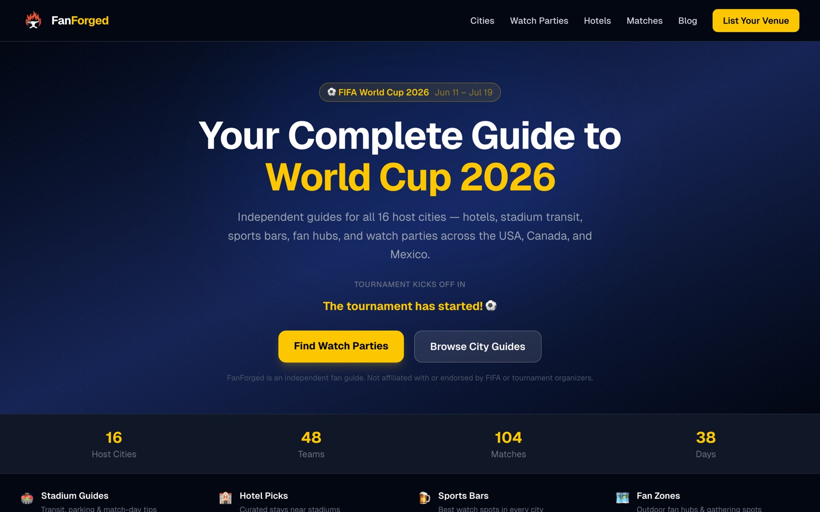 FanForged World Cup 2026 travel guide website